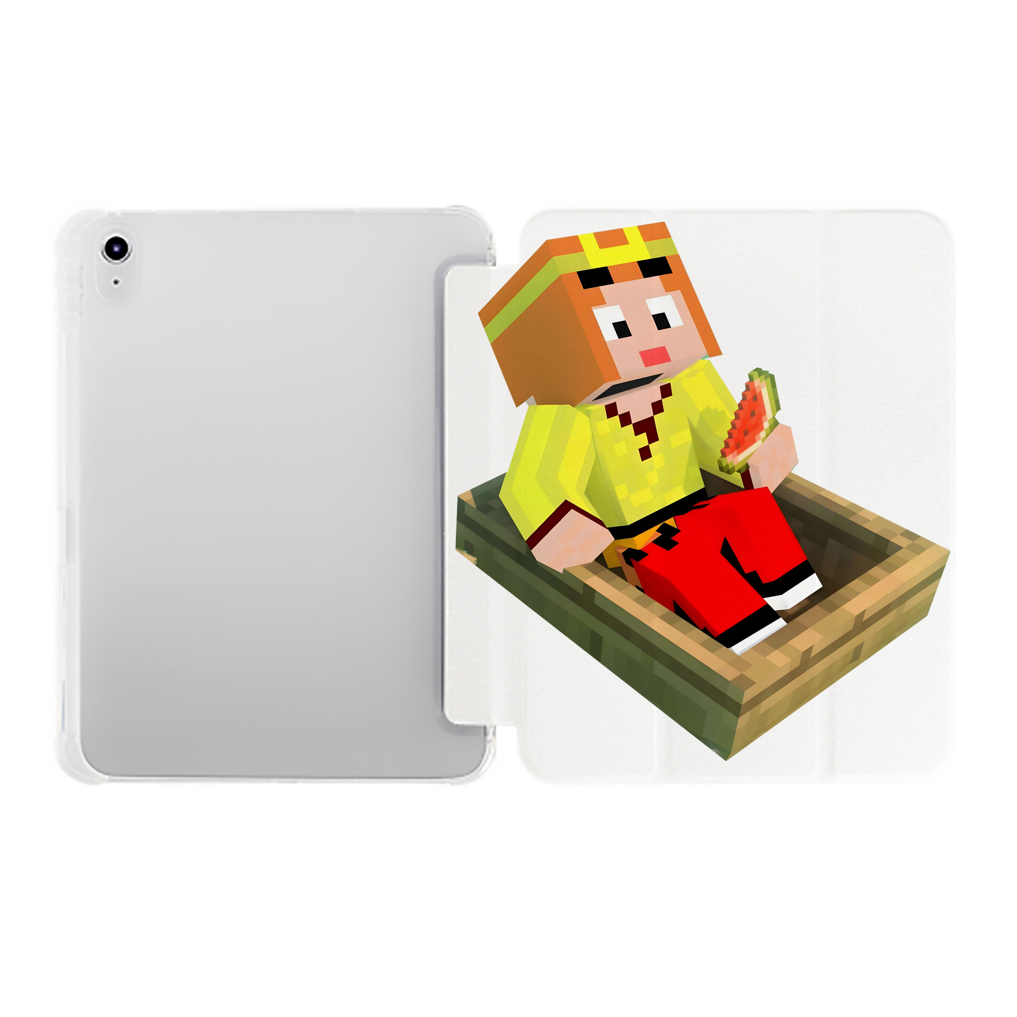 （画像用） マインクラフト ブロックの世界 Minecraft MC Block world IPad ケース ペン収納付き 三つ折りスタンド PUレザー×シリコン 対応機種9.5/10.5/10.9インチ